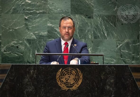 Venezuelan Foreign Minister, Yván Gil, addresses the 78th Session of the UN General Assembly in New York City, US. September 23, 2023.