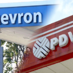 Photo composition displaying a Chevron gas station next to a PDVSA gas station. Photo: File photo.