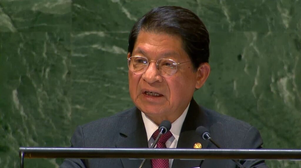 Nicaraguan Foreign Minister Denis Moncada speaking at the 78th United Nations General Assembly in New York. Photo: United Nations.