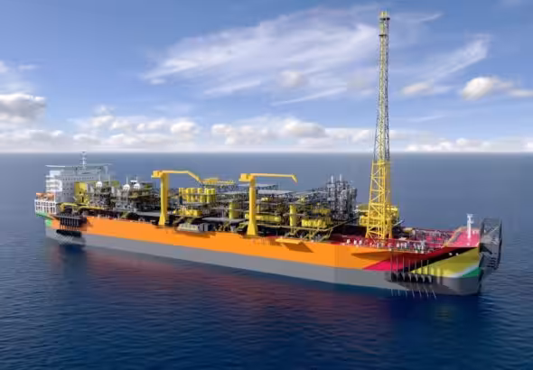 Computerized model of the One Guyana a floating production, storage, and offloading vessel (FPSO) under construction, requested by ExxonMobil Guyana. Photo: VesselFinder/File photo.