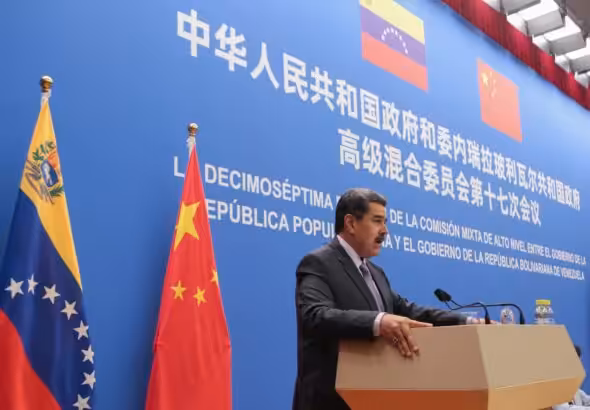 Venezuelan President Nicolás Maduro giving a speech at the closing of the China-Venezuela Joint High Level Commission meeting held in Beijing on Wednesday, September 13, 2023. Photo: Presidential Press.