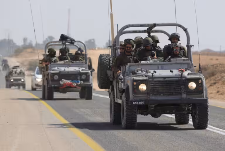 Israeli soldiers drive along the border with Gaza near the Southern city of Ofakim, October 11, 2023. Photo: Abir sultan/Efe via Zuma Press/APA images.