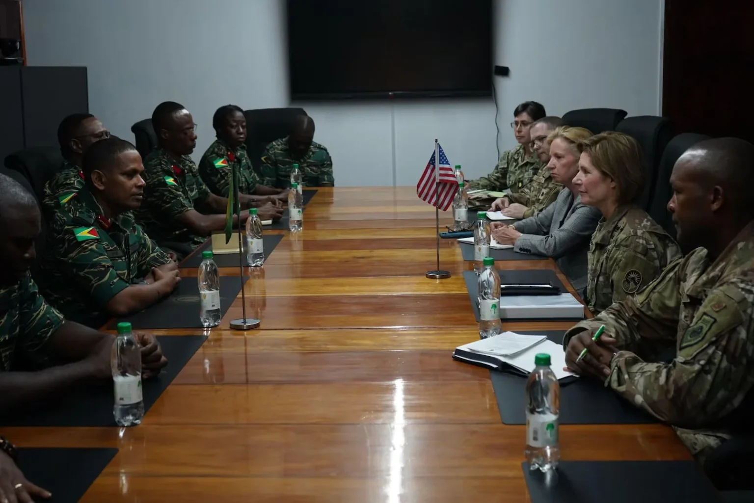 US Southern Command chief General Laura Richardson leading a meeting with Guyana's Defense Force Chief of Staff Brigadier Omar Khan on July 27, 2023. Photo: US Southern Command/file photo.