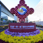 A floral decoration for the third Belt and Road Forum for International Cooperation (BRF) near China National Convention Center in Beijing, capital of China. Photo: Xinhua.