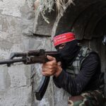Fighters from the Democratic Front the Liberation of Palestine (DFLP) - National Resistance Brigades exit a tunnel in the southern Gaza Strip, Palestine, on May 19, 2023. Photo: Al Mayadeen.