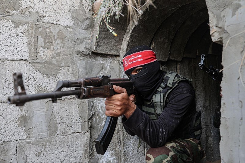 Fighters from the Democratic Front the Liberation of Palestine (DFLP) - National Resistance Brigades exit a tunnel in the southern Gaza Strip, Palestine, on May 19, 2023. Photo: Al Mayadeen.