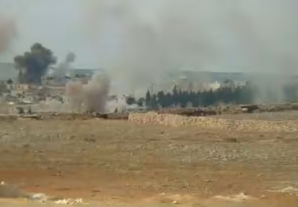 Scenes from a video depicting the Syrian Arab Army bombing positions of terrorist groups in Idlib province on October 6, 2023. Photo: Social Media.