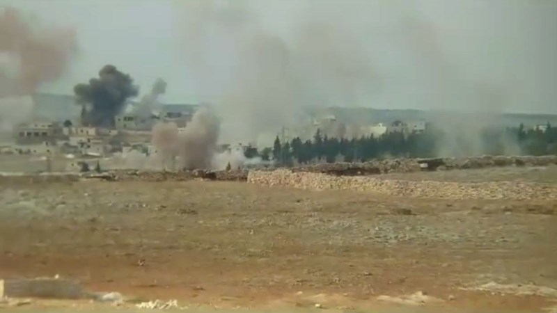 Scenes from a video depicting the Syrian Arab Army bombing positions of terrorist groups in Idlib province on October 6, 2023. Photo: Social Media.