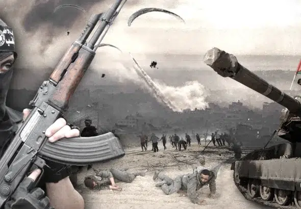 Illustration depicting Operation Al-Aqsa Flood being carried out by the Palestinian Resistance. Photo: The Cradle.