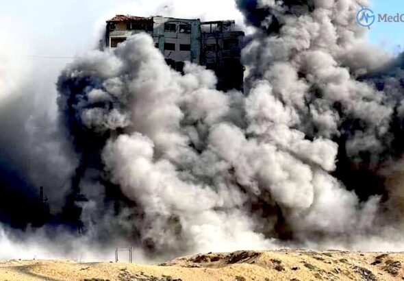 Gaza under Israeli bombardment, Oct. 11, 2023. Photo: MedGlobal.