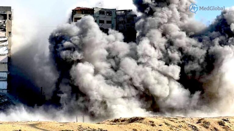Gaza under Israeli bombardment, Oct. 11, 2023. Photo: MedGlobal.
