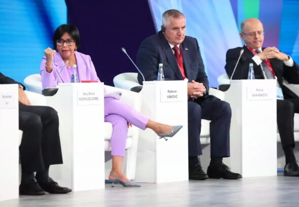 Venezuelan Vice President Delcy Rodríguez participates in the Russia Energy Week conference, Moscow, October 11, 2023. Photo: Facebook/Ministry of Economy, Finance and Foreign Trade of Venezuela.