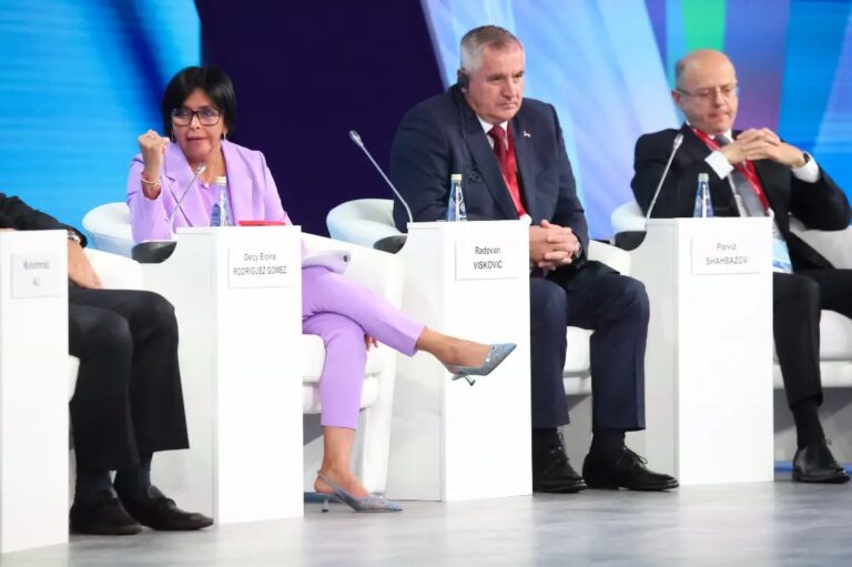 Venezuelan Vice President Delcy Rodríguez participates in the Russia Energy Week conference, Moscow, October 11, 2023. Photo: Facebook/Ministry of Economy, Finance and Foreign Trade of Venezuela.
