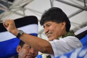 Evo Morales at the Lauca Eñe congress, in Cochabamba. Photo: Kawsachun News.