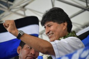 Evo Morales at the Lauca Ñ congress, in Cochabamba. Photo: Kawsachun News.