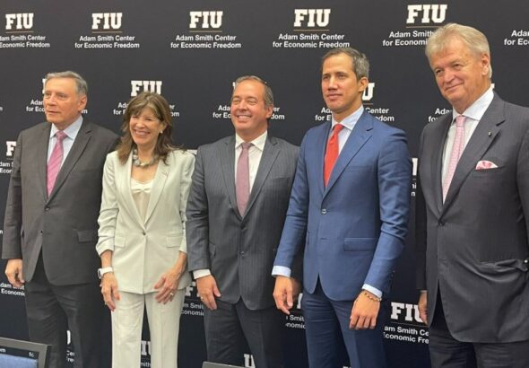 Juan Guaidó, 2nd from the right, at FIU. Photo: libertarianinstitute.org.