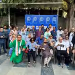 Journalists gather to protest with the Press Club of India against the crackdown on press freedom. Photo: X/@PCITweets.