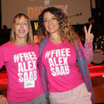 CODEPINK's Medea Benjamin (left) and Michelle Ellner (right) wearing t-shirts reading "Free Alex Saab." Photo: CODEPINK/File photo.