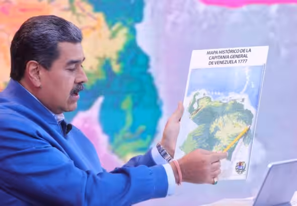 Venezuelan President Nicolás Maduro showing a map of Venezuela just after its independence during his television show Con Maduro+. Photo: Presidential Press/File photo.