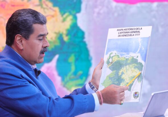 Venezuelan President Nicolás Maduro showing a map of Venezuela just after its independence during his television show Con Maduro+. Photo: Presidential Press/File photo.