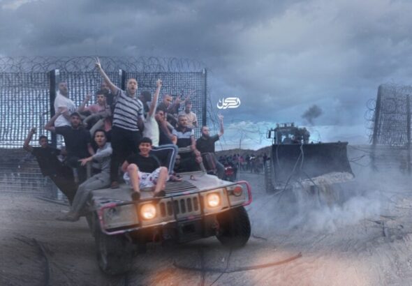 Compilation image featuring Palestinians during the Al-Aqsa Flood battle. Photo: al-Carmel.