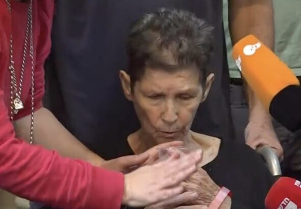 Israeli captive Yocheved Lifshitz during her press conference. Photo: Screenshot from press conference/Al Mayadeen.
