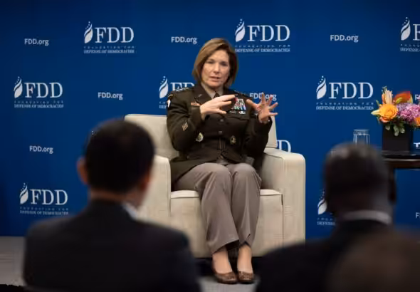 US Southern Command Chief General Laura Richardson in an interview with US warmongering think tank Foundation for Defense of Democracies, October 11, 2023. Photo: Facebook/US Southern Command.