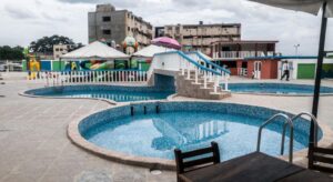 Social club built by inmates at the Tocorón Prison with the main prison building in the background. Photo: Joris Van Gennip/File photo.