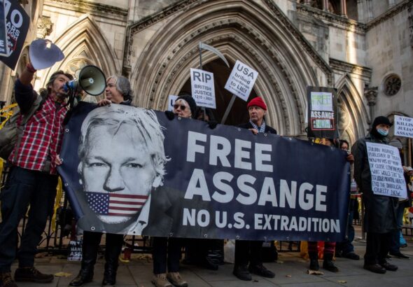 Supporters of Julian Assange outside the Royal Courts of Justice on December 10, 2021 in London, England. Photo: Chris J Ratcliffe/Getty Images.