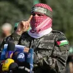 Al-Qassam Brigades spokesman, Abu Obeida, giving statements to the press on October 7, 2023  Photo: Al-Mayadeeen.