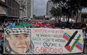 Banner in a massive Caracas demonstration in favor of the Palestine people. Photo: Ciudad CCS/Javier Blanco.