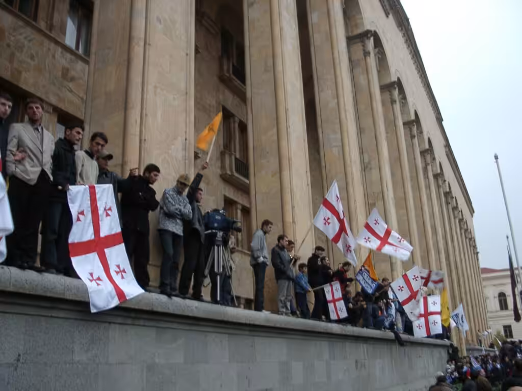 Georgians in Tbilisi, Georgia, during Georgia's 2003 color revolution. Photo: Zaraza/Wikimedia Commons.
