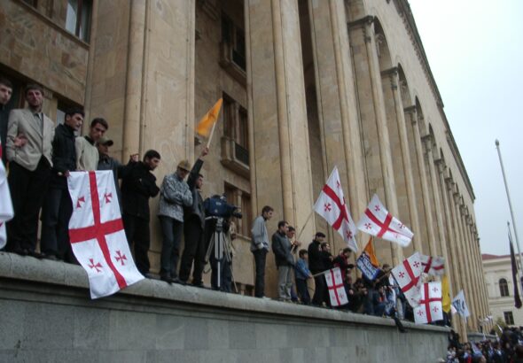 Georgians in Tbilisi, Georgia, during Georgia's 2003 color revolution. Photo: Zaraza/Wikimedia Commons.