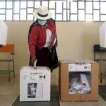 A person casts their vote during the 2021 Presidential Elections in Cuenca, Ecuador. Photo: Cristina Vega Rhor/AFP/Getty Images/File photo.