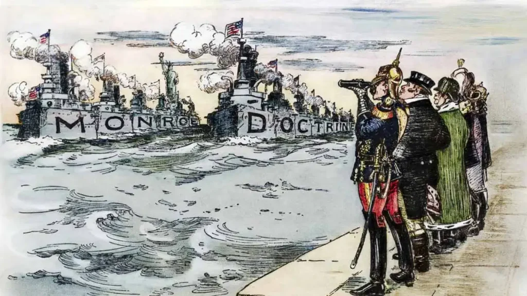 Cartoon depicting US interventionist Monroe Doctrine, published in New York Herald, 1904. File photo.