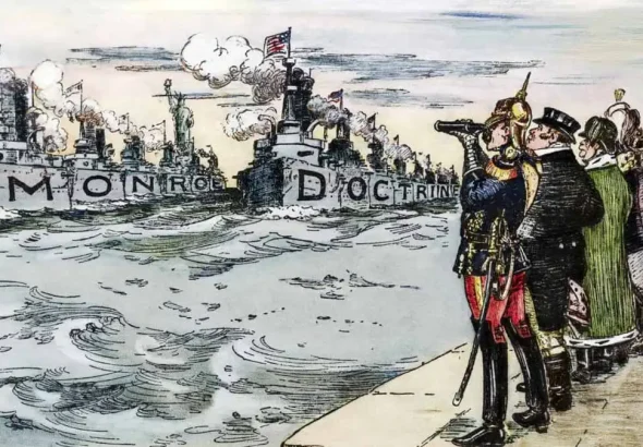 Cartoon depicting US interventionist Monroe Doctrine, published in New York Herald, 1904. File photo.