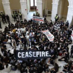 Demonstrators demand a ceasefire in Gaza, during a protest in the US Congress building. Photo: Chip Somodevilla/Getty Images