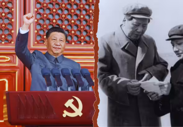 Photo composition showing Xi Jinping (left) and Deng Xiaoping with Mao Zedong (right). Photo Midwestern Marx/File photo.