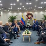 Representatives of the Carter Center (right) and the CNE board of directors (left) meet at the CNE's headquarters in Caracas, November 7, 2023. Photo: VTV.