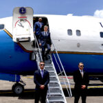 US Secretary of State Antony Blinken and Congressman Gregory Meeks arrive in Port of Spain, Trinidad and Tobago, on July 5. Photo: Ron Przysucha/State Department.
