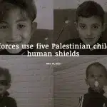 'Israeli forces use five Palestinian children as human shields,' reads the caption of the featured image depicting four of said hostages. Photo: Vanessa Beeley.