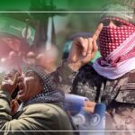 Collage featuring Al-Qassam Brigades spokesperson Abu Obaida, an Al-Qassam fighter, and a Palestinian man confronting a zionist settler. Photo: PressTV.