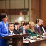 Venezuelan Vice President Delcy Rodríguez addressing the International Court of Justice in The Hague, Netherlands, on Wednesday, November 15, 2023. Photo: X/@ViceVenezuela.