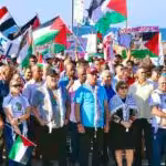 Cuban President Miguel Díaz-Canel alongside his wife and top Cuban officials attending the demonstration in support of Palestine, held in Havana on Thursday, November 23, 2023. Photo: X/DiazCanelB.