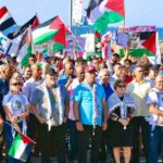 Cuban President Miguel Díaz-Canel alongside his wife and top Cuban officials attending the demonstration in support of Palestine, held in Havana on Thursday, November 23, 2023. Photo: X/DiazCanelB.