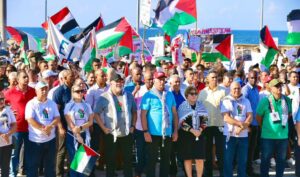Cuban President Miguel Díaz-Canel alongside his wife and top Cuban officials attending the demonstration in support of Palestine, held in Havana on Thursday, November 23, 2023. Photo: X/DiazCanelB.