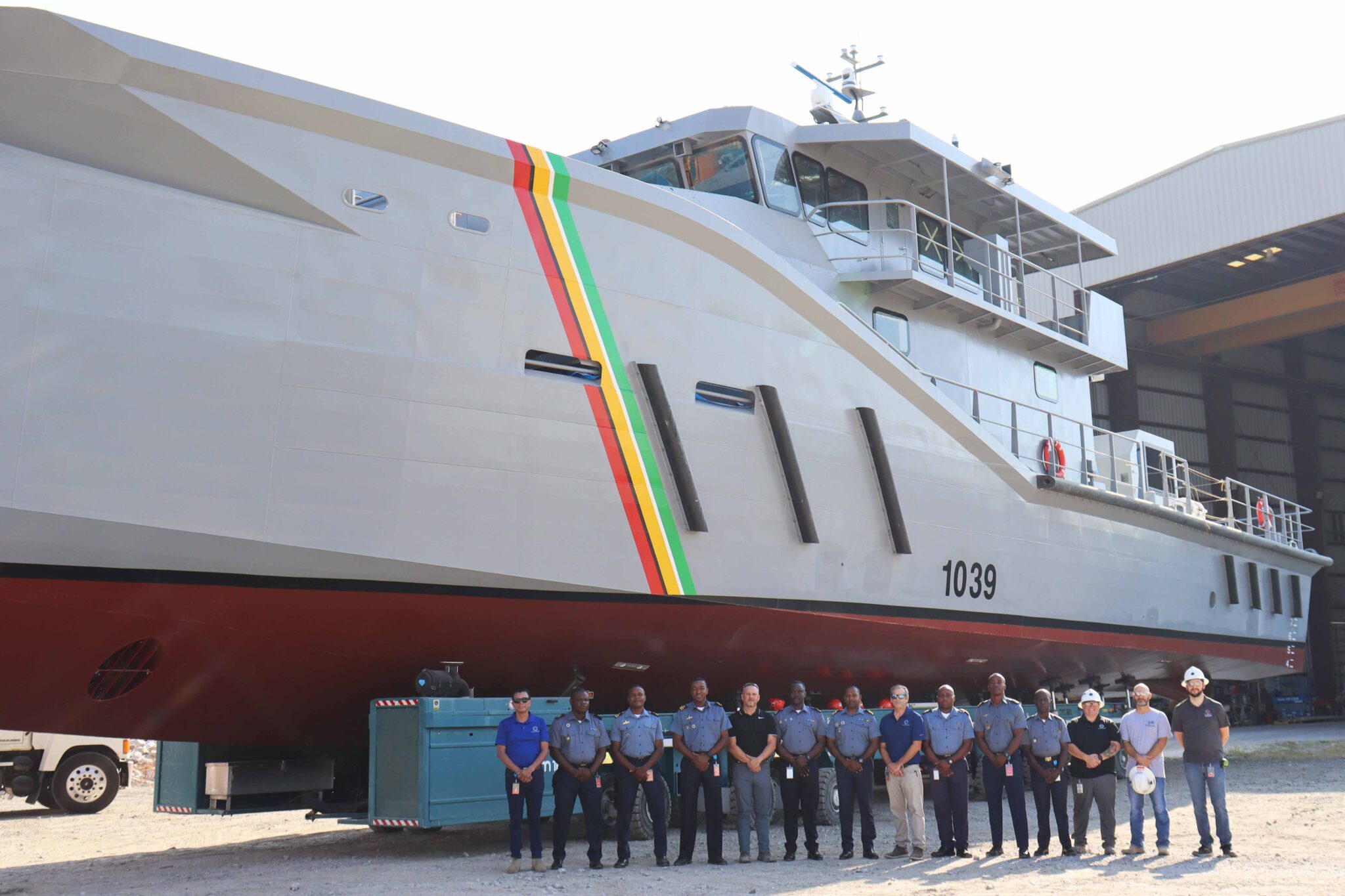 Patrol vessel GDFS Berbice (1039), acquired by Guyana, being prepared for sailing from manufacturing facilities of Metal Shark Boats in Louisiana, USA. Photo: Metal Shark.