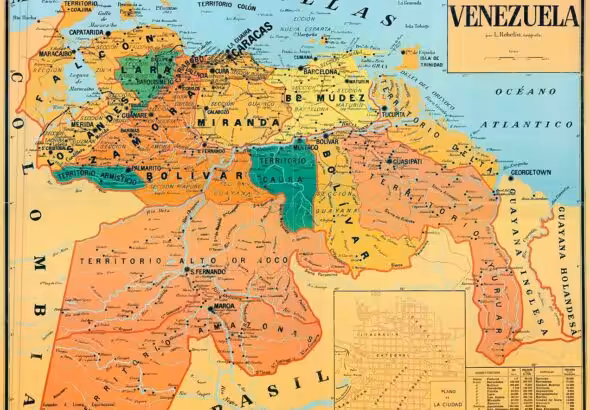Map of Venezuela elaborated by L. Robelin around 1890. Photo: Wikipedia.