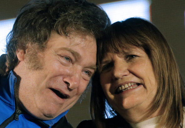 Argentinian President-elect Javier Milei and his Security Minister-designate Patricia Bullrich at an event in Córdoba, Argentina, November 16, 2023. Photo: Diego Lima/AFP.