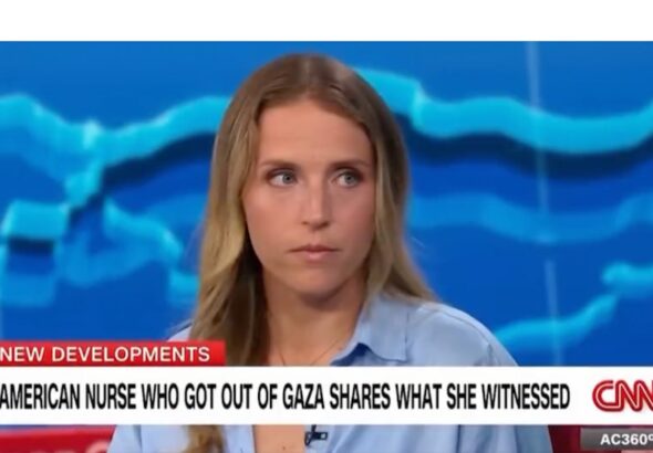 Emily Callahan, an American nurse with Doctors Without Borders who just left Gaza. Photo: video grab.